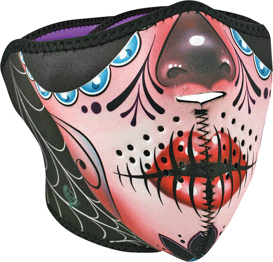 Zan Neoprene Half Mask Sugar Skull/Purple Reversible