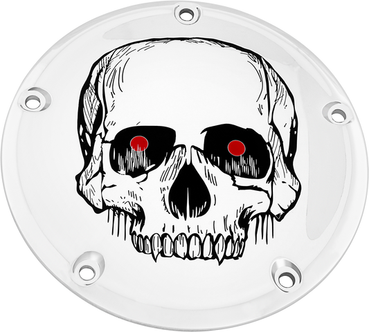 Custom Engraving 7   M8 Flt/Flh Derby Cover Skull Chrome