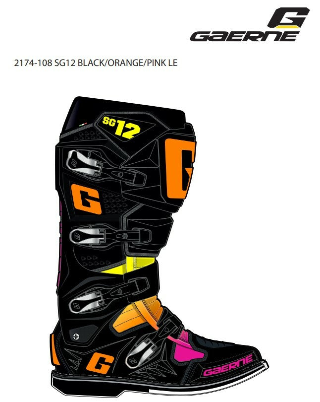 Gaerne Sg12 Le Boots Black/Orange/Pink Sz 09