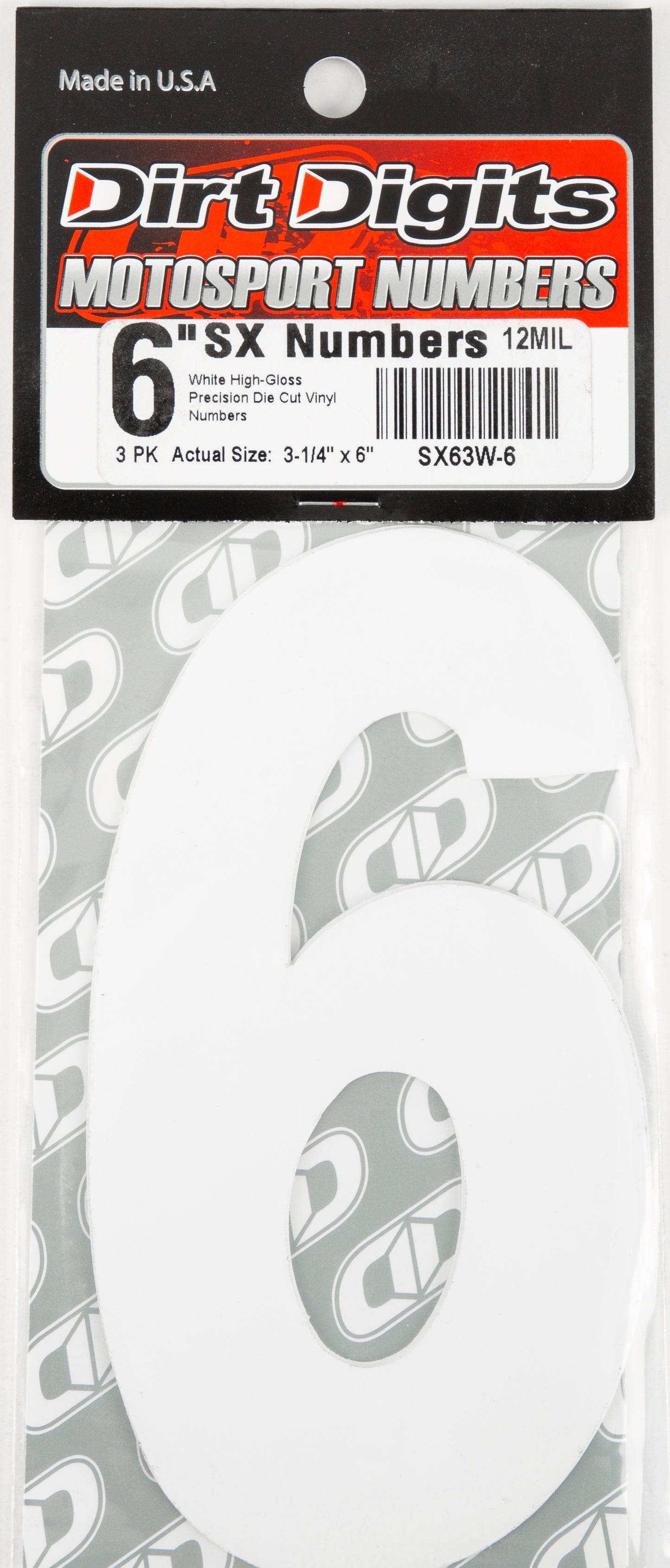 Dirt Digits #6 6" White Super X Digits 3/Pk