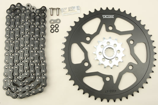 Vortex Sprocket/Chain Kit Stl/Stl 15/47T Sil Sx3 520-114L Blk