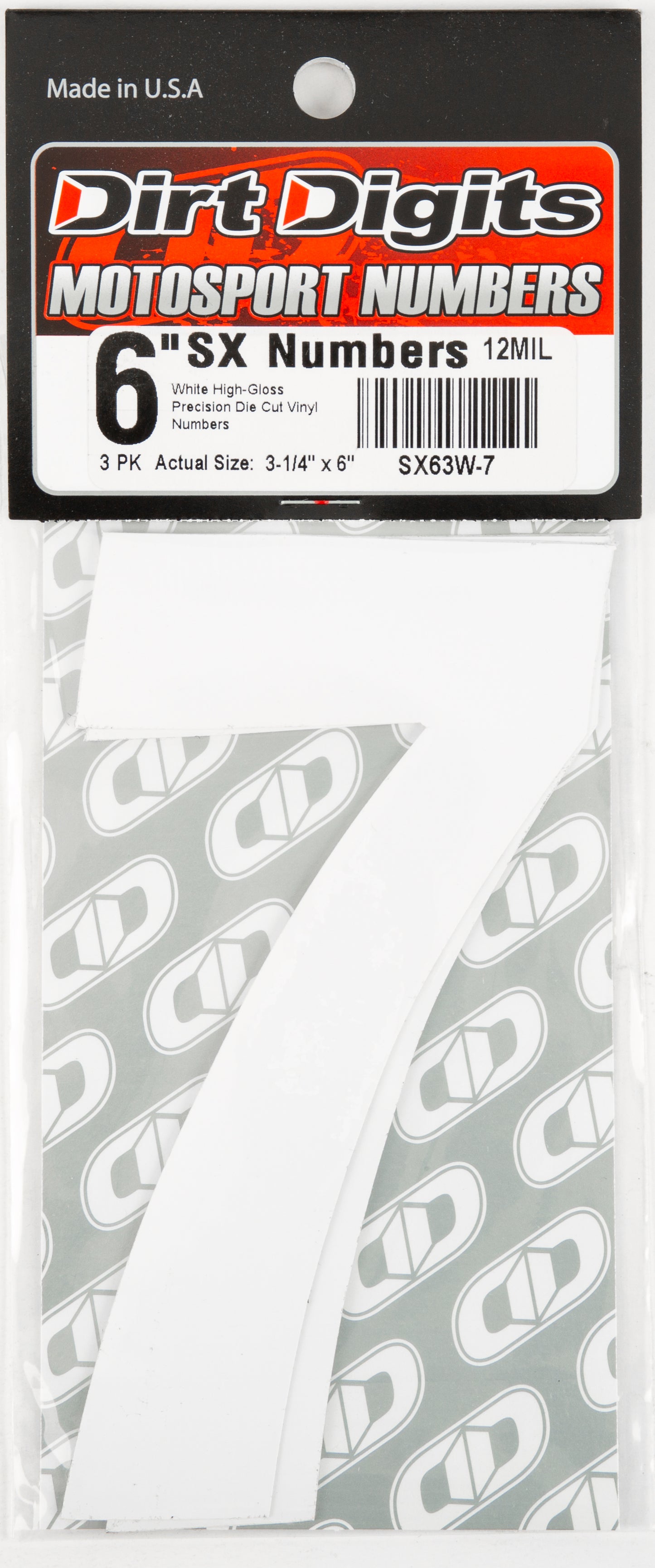 Dirt Digits #7 6" White Super X Digits 3/Pk