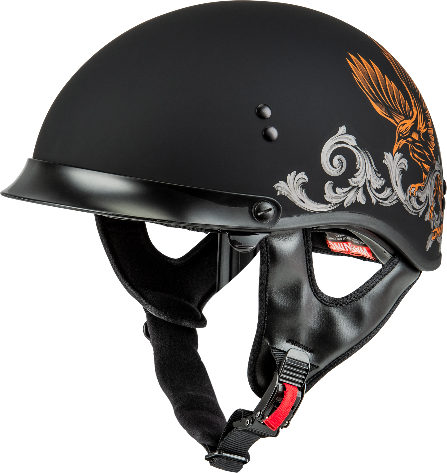 Gmax Hh-65 Corvus Helmet W/Peak Matte Black/Silver/Orange Lg