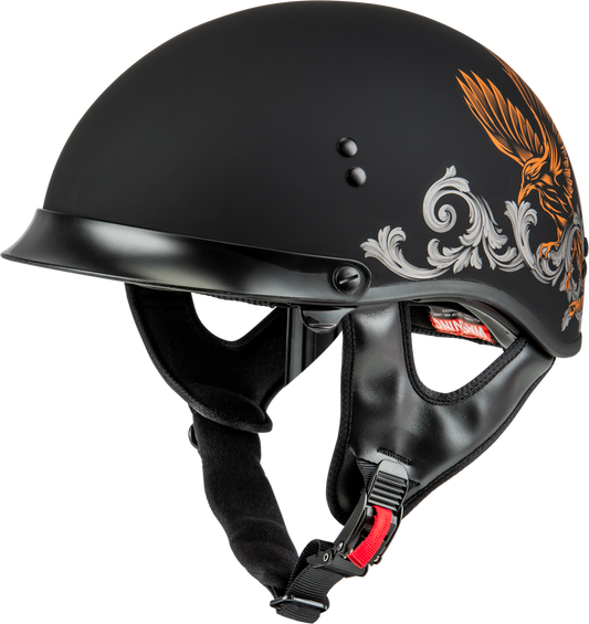 Gmax Hh-65 Corvus Helmet W/Peak Matte Black/Silver/Orange Lg