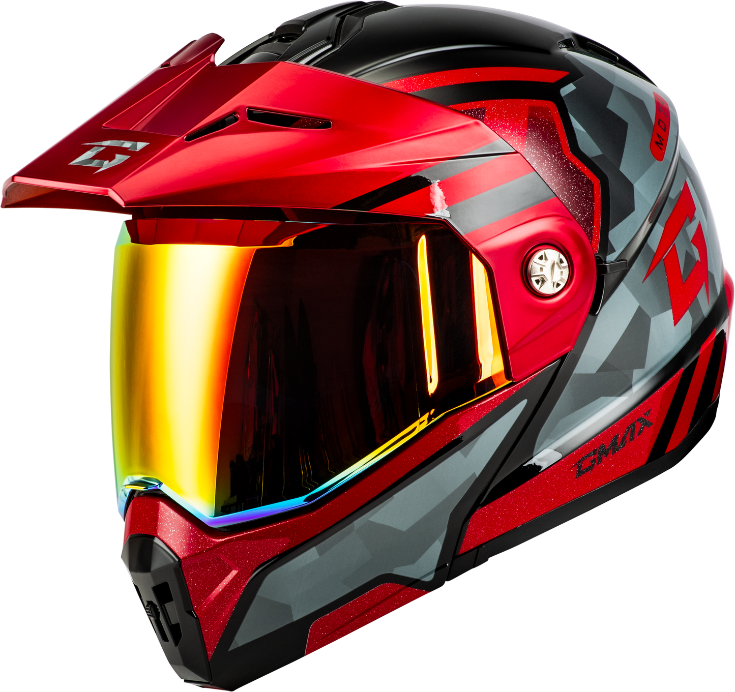 Gmax Md-74 Striker Modular Helmet W Red Shield Blk/Gry/Rd Mtlc Xl