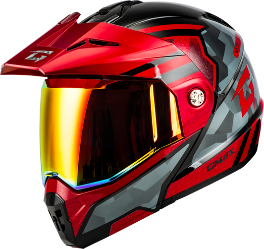 Gmax Md-74 Striker Modular Helmet W Red Shield Blk/Gry/Rd Mtlc Xl