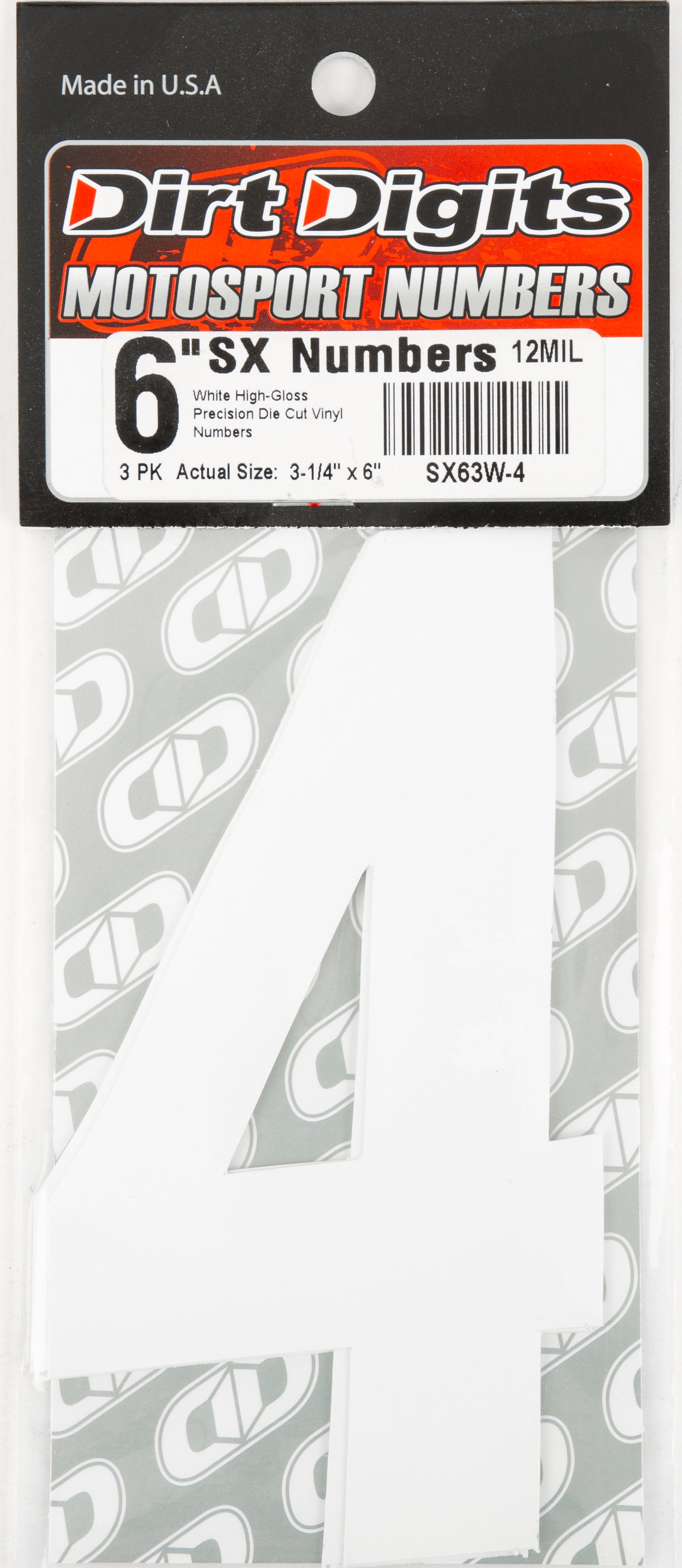 Dirt Digits #4 6" White Super X Digits 3/Pk