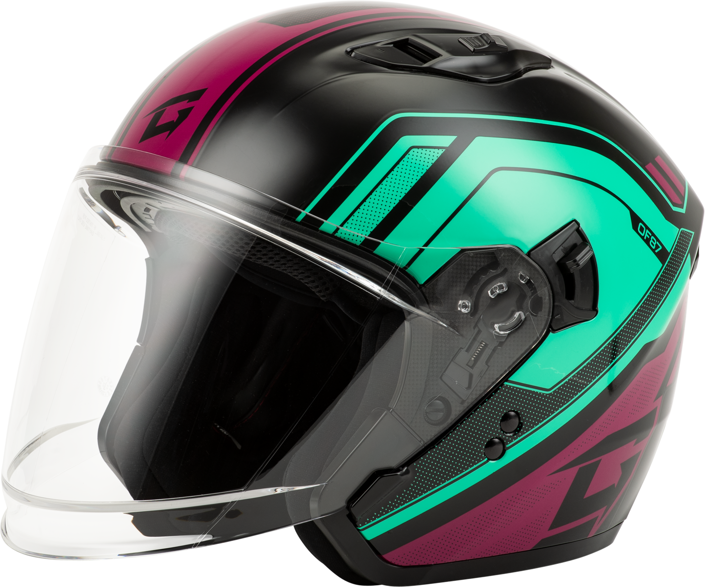 Gmax Of-87 Duke Helmet W/Led Light Blk/Aqua/Coral Xs