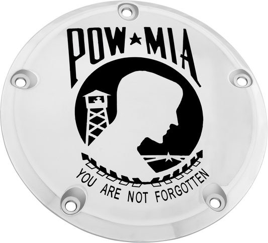 Custom Engraving 6   M8 Softail Derby Cover Pow-Mia Chrome