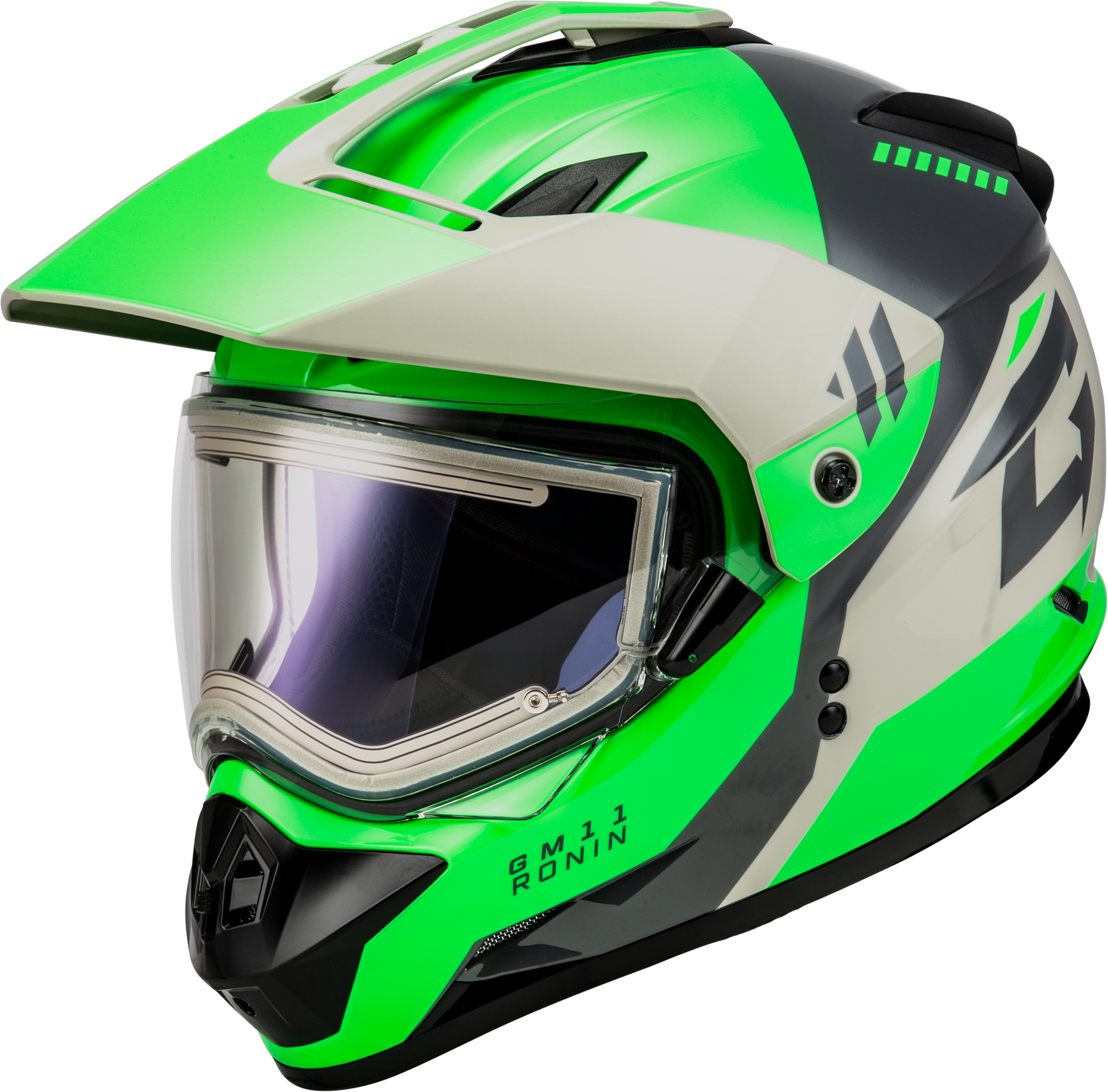 Gmax Gm-11S Ronin Snow Helmet W/ Elec Shield Green/Grey Xs