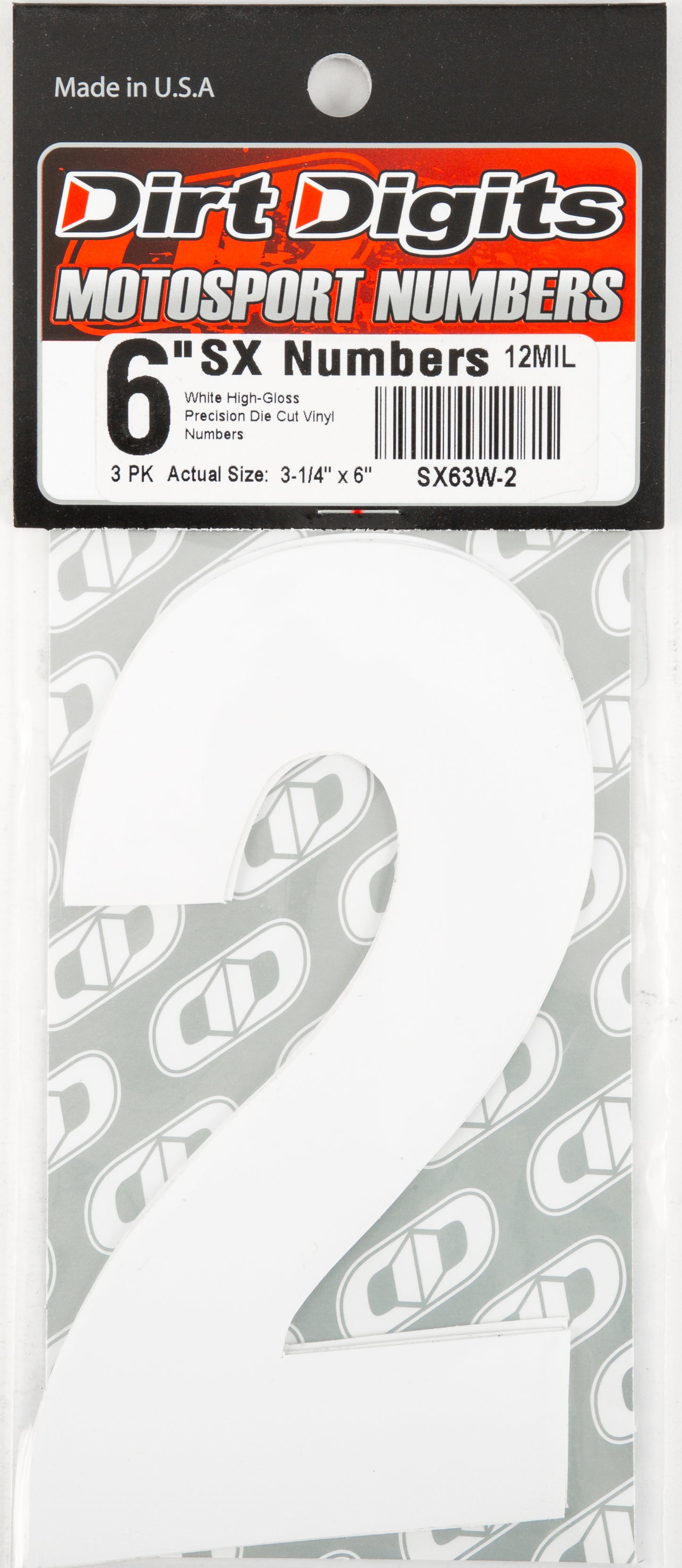 Dirt Digits #2 6" White Super X Digits 3/Pk