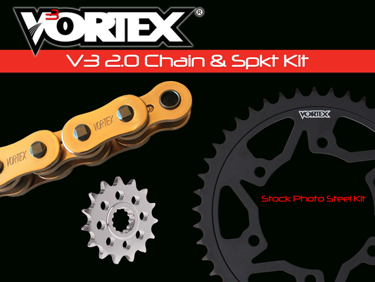 Vortex Sprocket/Chain Kit Stl/Stl 15/45T Sil Sx3 520-108L Gld