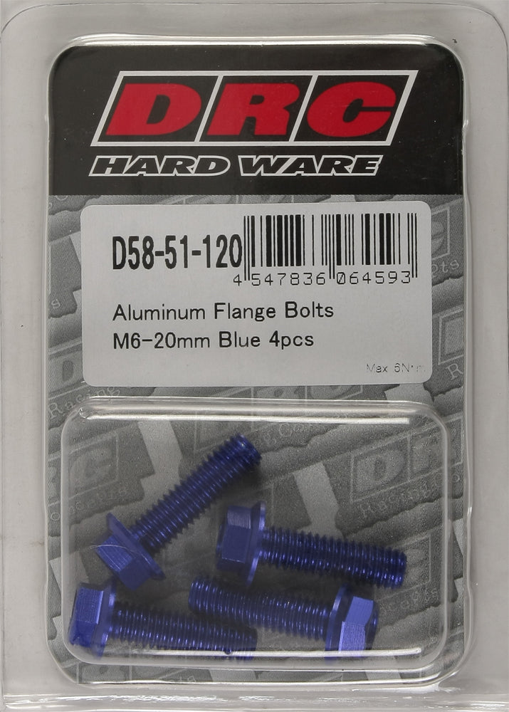 Drc Aluminum Flange Bolts Blue M6X20Mm 4/Pk