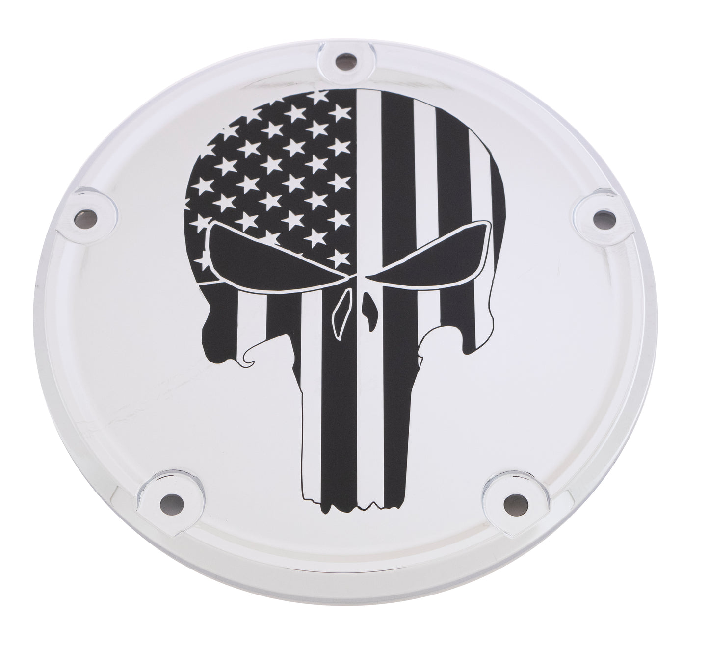 Custom Engraving 7   M8 Flt/Flh Derby Cover Punisher Chrome