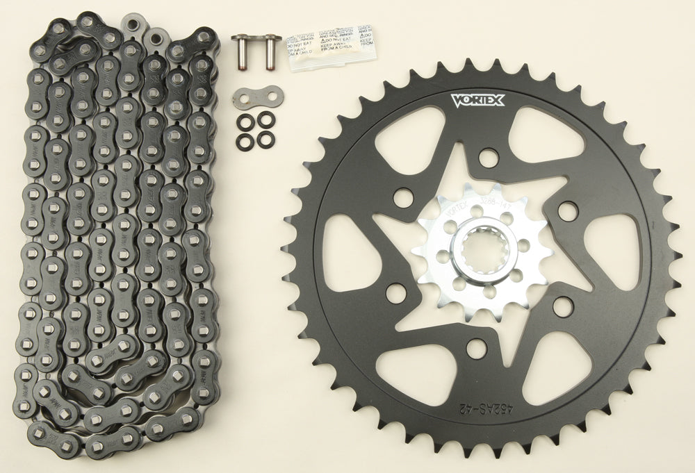 Vortex Sprocket/Chain Kit Stl/Stl 14/42T Sil Sx3 520-108L Blk